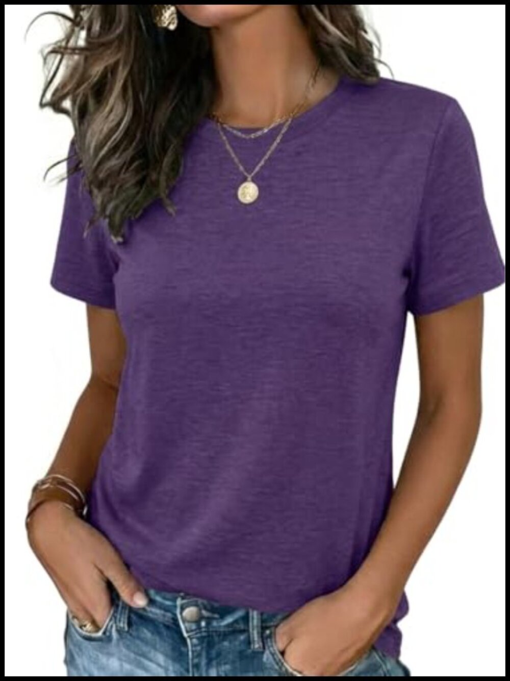 Womens Short Sleeve Crewneck T-Shirt Polyester Viscose Spandex Casual Top
